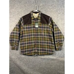 Field & Stream XXL Flannel‎ Shirt Jacket Sherpa Lined Plaid Olive Green